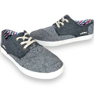 TOMS Mens Mustache Sneakers Gray Herringbone Lace Up Low Top Flat Heel Casual 8